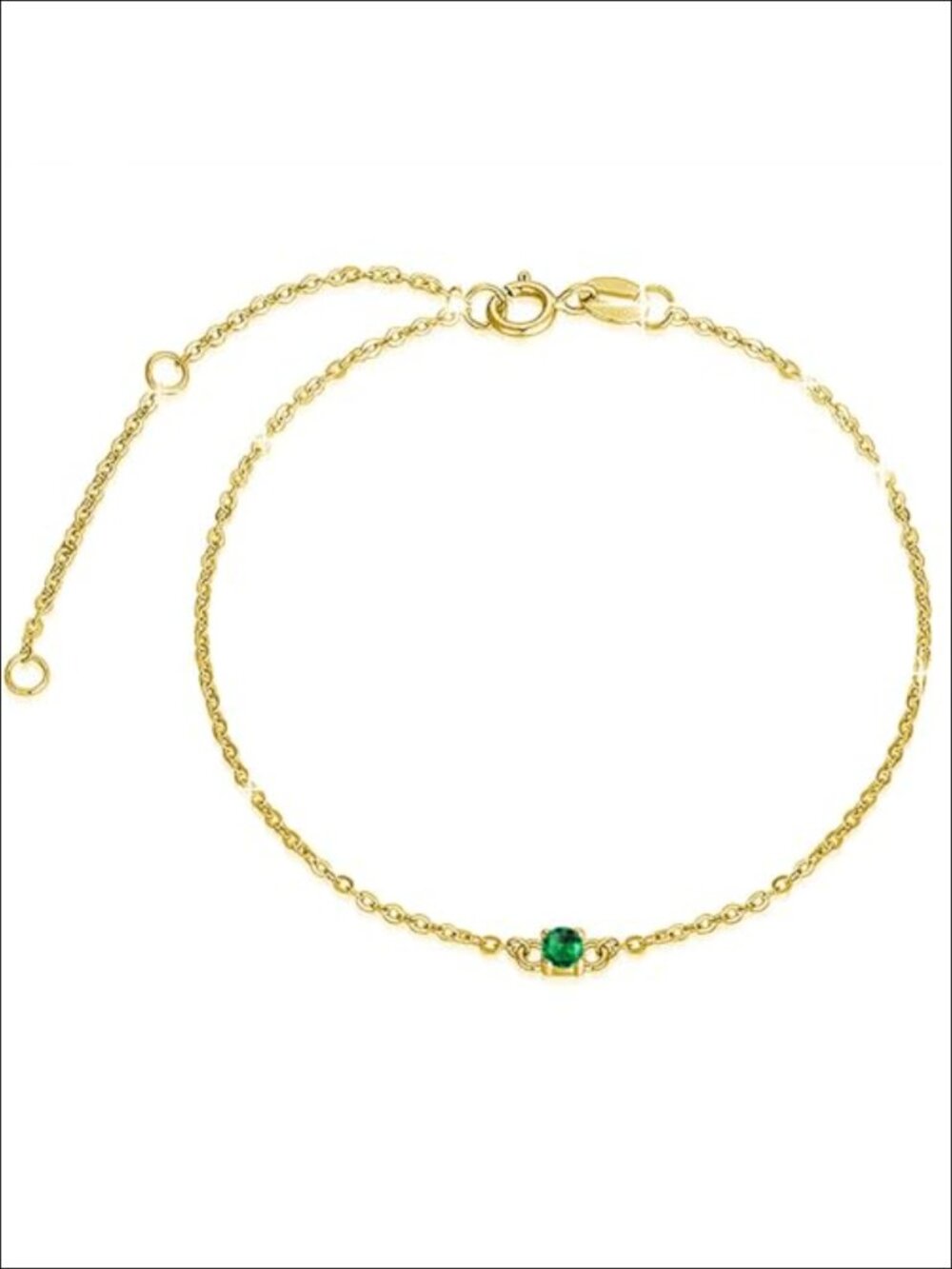 14K Solid Gold Cable Chain Bracelet with Cubic Zirconia, Lobster Clasp, 6.5+1+1